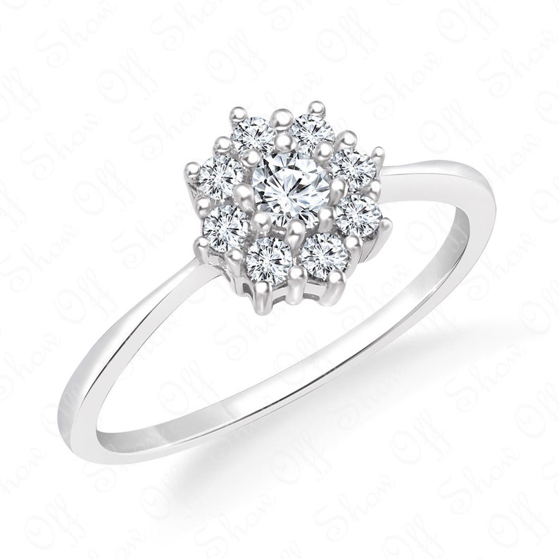 Gift for her CZ Diamond Cluster Ring Wedding Engagement Ring Gold Ring Floral Rings Sterling Silver Rings Promise Ring Dainty Ring
