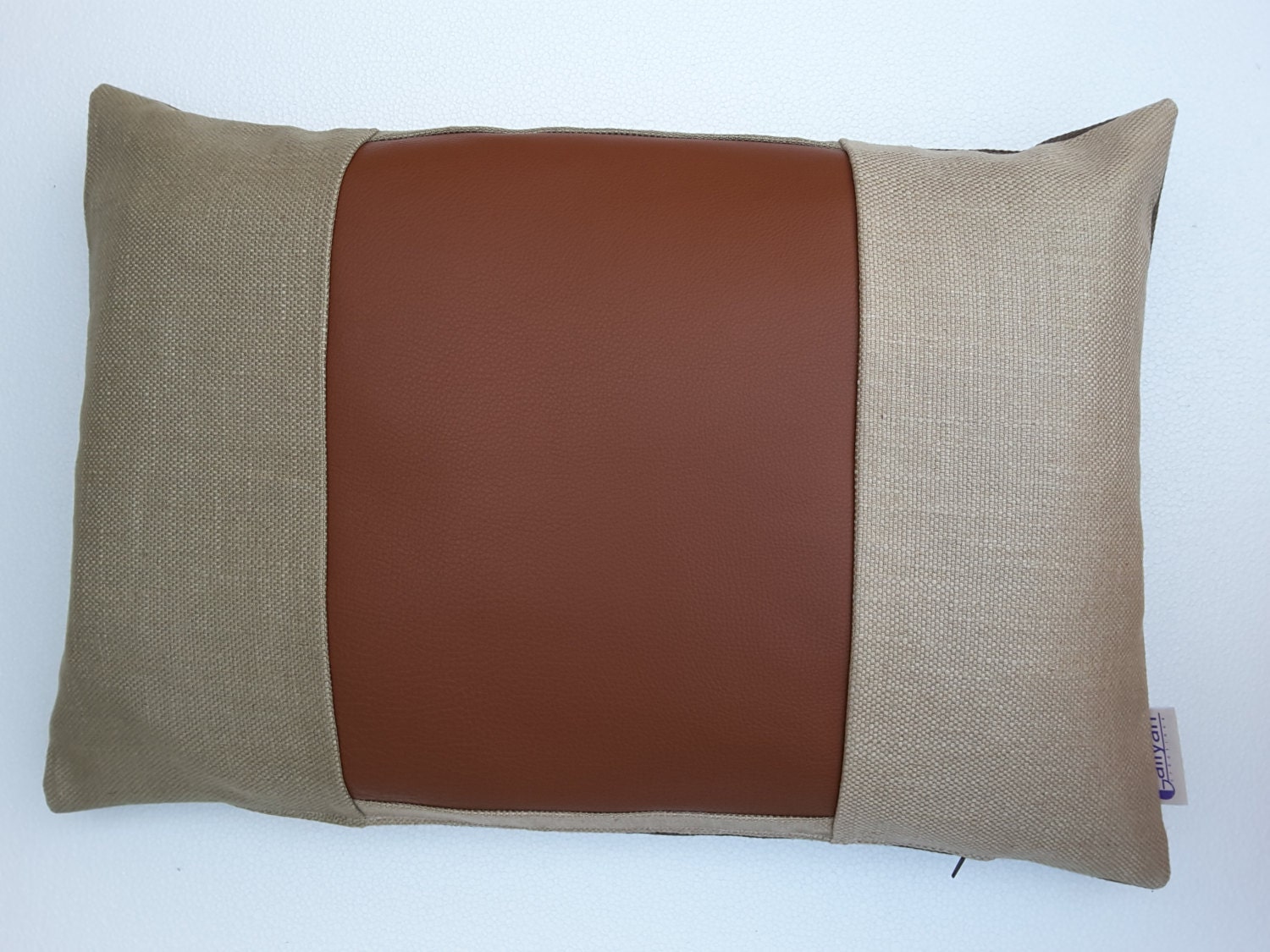 Housse de Coussin Réversible, Cuir et Tissu, Contemporain Moderne Intérieur, Beige Bronge Kaki Ivoir