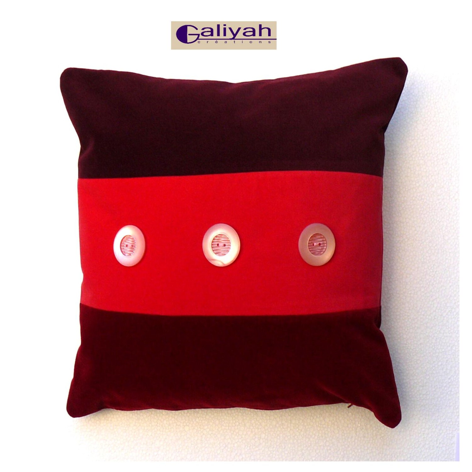 Housse de Coussin Décoratif d'intérieur Carré en Velour, Rouge et Rose, 40x40 cm - Pièce Unique Coll