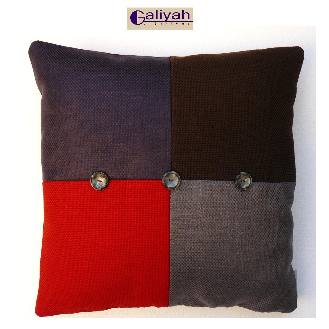 Coussin Décoratif d'intérieur Carré, Rouge, Marron, Gris et Violet - Pièce Unique Collection Cremona