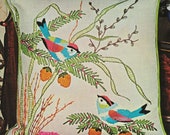 LOVE BIRDS Crewel Embroidery Kit 16 quot Knife Edge Pillow Top Linen Wool Yarn