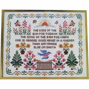 KISS Of THE SUN Vintage Cross Stitch Kit Sampler Stamped Bluebird Garden Cottage Core