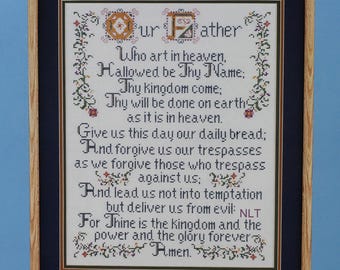 Cross Stitch Kit Stamped Sampler Lords Prayer Religious Our Father Cottage Core