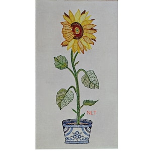 SUNFLOWER Vintage Crewel Embroidery Kit Mid Century Panel Cottage Core Large Size