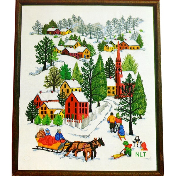 WINTER WONDERLAND Vintage Crewel Embroidery Kit Christmas Winter Snow Scene