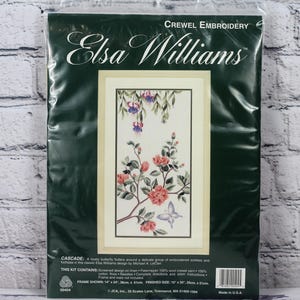 Elsa Williams CASCADE Crewel Embroidery Kit Butterfly Azaleas Fuchsias Flowers Floral