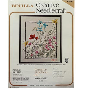 MARSH FLOWERS Vintage Crewel Embroidery Kit Large Size Mid Century Contemporary