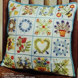 FLORAL SENTIMENTS PILLOW Vintage Crewel Embroidery Pillow Kit Boho CottageCore Mid Century
