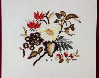 Vintage Crewel Embroidery Kit Erica Wilson Old English China Fall Flowers Acorns