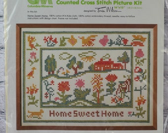 HOME SWEET HOME Vintage Counted Cross Stitch Kit Erica Wilson Cottage Core Boho