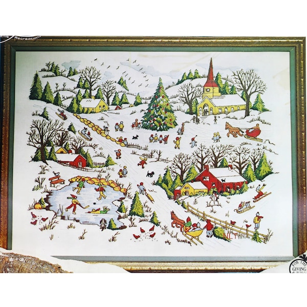 WINTER'S DELIGHT Vintage Crewel Embroidery Kit Snow Scene Christmas Holiday