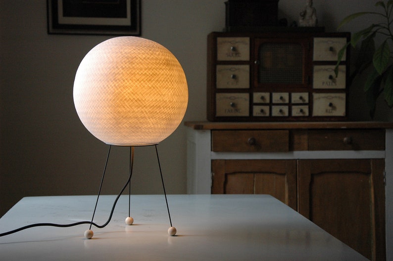 Paper Table Lamp Japanese White Tripod Balloon Round And Cotton