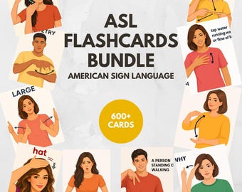 Paquete de tarjetas didácticas de lengua de señas americana (ASL) / Más de 600 recursos para el aprendizaje de la lengua de señas para principiantes y niños (PDF imprimible)