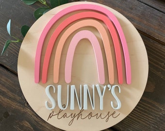 3D Engraved Rainbow Playhouse Wooden Sign || Baby Name Announcement || Custom Baby Gift || Hospital Announcement || Newborn Photo||