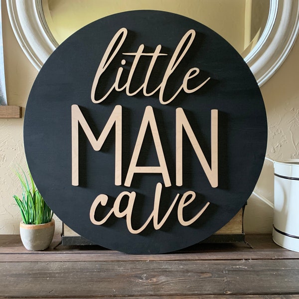 LARGE Little Man Cave Round 3D Segno di legno // Boys Room Decor // Baby Shower Gift // Play Room Signs