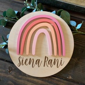 Round 3D Engraved Rainbow Name Wooden Sign || Baby Name Announcement || Custom Baby Shower Gift || Hospital Announcement || Newborn Photo||