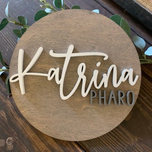 MINI Round 3D Baby Name Wooden Sign || Baby Name Announcement || Custom Baby Shower Gift || Hospital Announcement || Newborn Photo Prop||