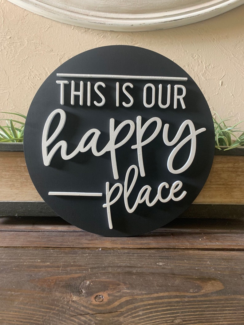 This is Our Happy Place Round 3D Wooden Sign Home Decor Camper Sign RV Decor Farmhouse Sign image 1
