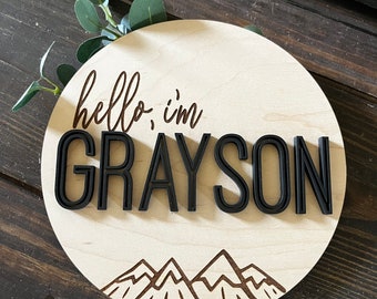 3D Engraved Mountains Playhouse Wooden Sign || Baby Name Announcement || Hospital Announcement || Newborn Photo Prop