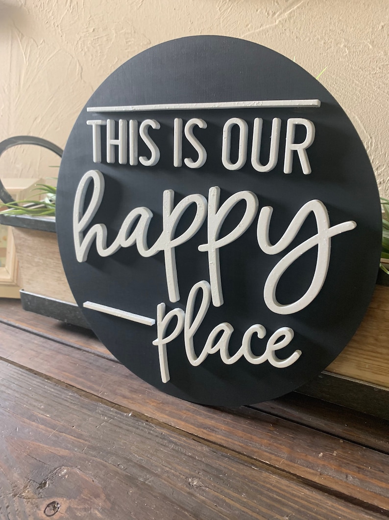 This is Our Happy Place Round 3D Wooden Sign Home Decor Camper Sign RV Decor Farmhouse Sign image 2