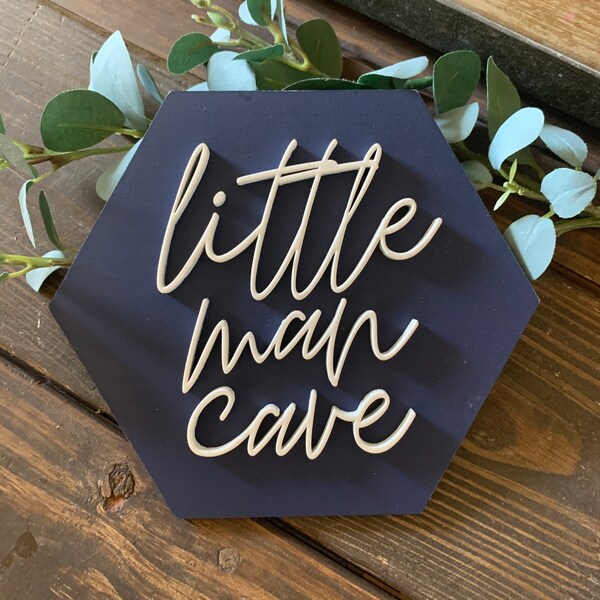 MINI Little Man Cave Hexagon 3D Wooden Sign || Boys Room Decor || Baby Shower Gift || Play Room Signs|| Round Nursery Sign