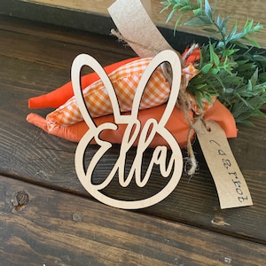 Custom Bunny Basket Tag|| Personalized Easter Basket Tag|| Wood Cutout||