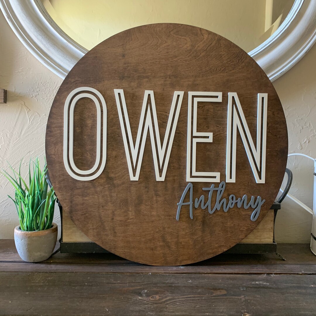Round 3D Baby Name Wooden Sign || Baby Name Announcement || Baby Shower ...