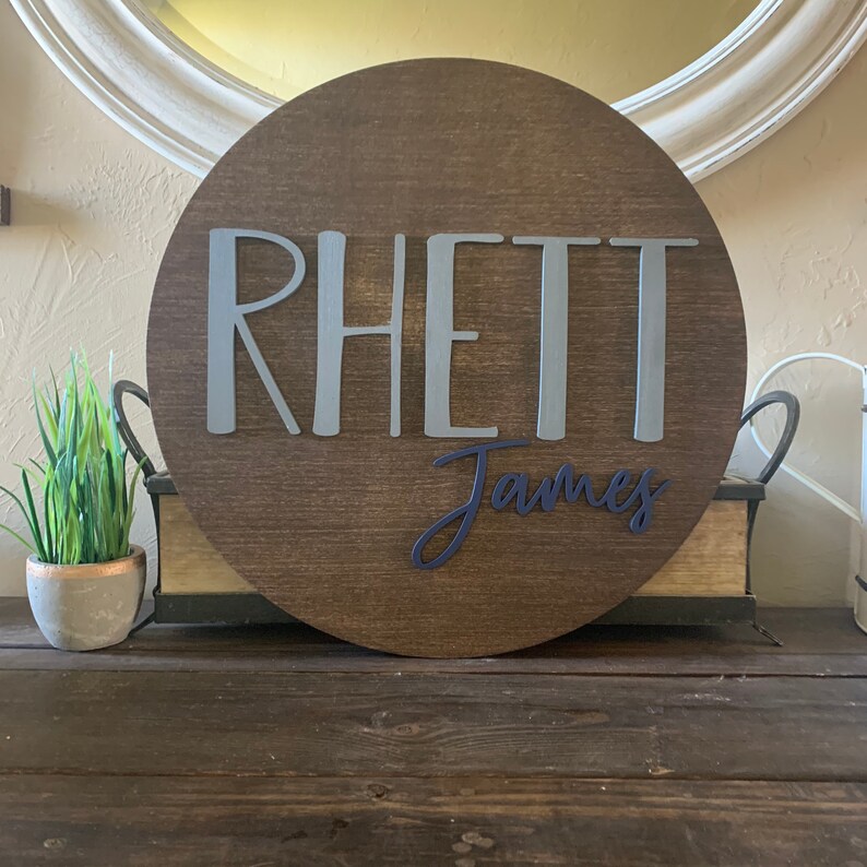 Rhett Lettering Round 3D Baby Name Wooden Sign || Baby Name Announcement || Baby Shower ...