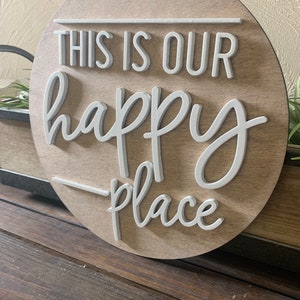 This is Our Happy Place Round 3D Wooden Sign Home Decor Camper Sign RV Decor Farmhouse Sign image 4