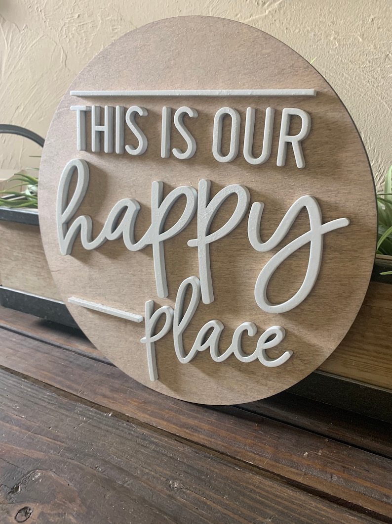 This is Our Happy Place Round 3D Wooden Sign Home Decor Camper Sign RV Decor Farmhouse Sign image 4