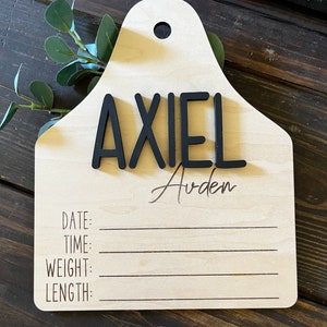 Cow Ear Tag 3D/Engraved Birth Announcement|| Baby Name Announcement ||Custom Baby Shower Gift ||Newborn Photo Prop|| Birth Stats