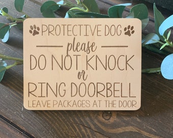 PROTECTIVE DOG Please Do Not Knock or Ring Doorbell Engraved Wooden Sign || Baby Shower Gift||