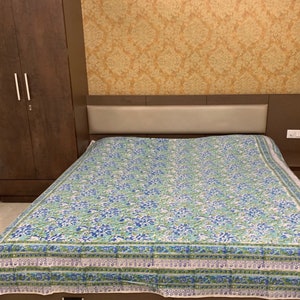 Free shipining Indian Hand Block Print Bed Sheet/Double Cotton Bed Sheet/Floral Bed cover/Bed Spread/sofa cover