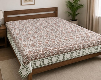 100% Cotton Indian Hand Block Print Double Bed Sheet – Rajasthan Floral bedsheet/Sofa Cover