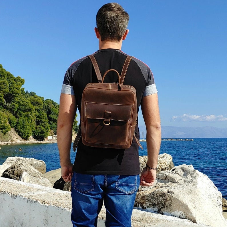 Men Backpack Leather Rucksack Ellada Unisex Backpack Brown Leather Backpack Women Backpack