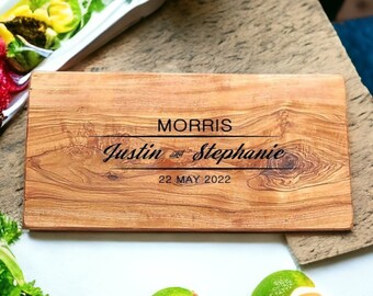 Custom Cutting Board, Personalized Cutting Board, Engraved Cutting Board, Wedding Gift, Rustic Olive Wood Cheese Board
