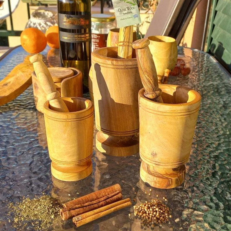 Olive Wood Long Mortar and Pestle Set Mortar Pestle Set Etsy