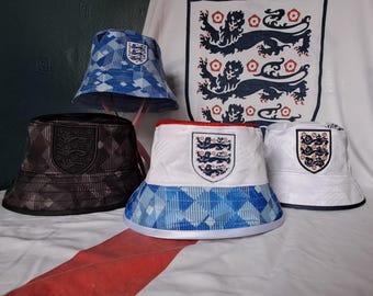 Upcycled England Football shirt bucket hats. World Cup 1990's. Iconic shirt design. England Football bucket hats.