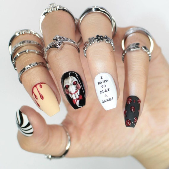 Jigsaw Saw Horror Bespoke False Nails Fake Nails Press Etsy