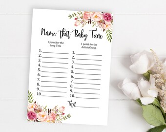 Floral Boho Name that Baby Tune Game, Printable Boho Baby Tune Activity, Floral Baby Shower Baby Tune Game Instant Download, DIY Game, 025-W