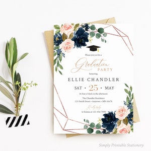 High School Graduation Invite Instant Download DIY Printable Editable F786 Boho Flowers Graduation Party Invitation Open House