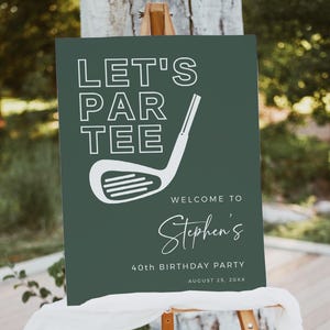 Homme de signe de bienvenue de fête d'anniversaire de golf, modèle d'affiche de bienvenue d'anniversaire de tee moderne, panneau de bienvenue minimaliste sur le thème de golf, modifiable 001-S