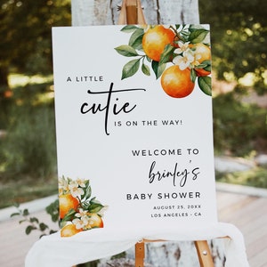 Little Cutie Babyparty Willkommensschild Vorlage, Citrus Babyparty Willkommensplakat Orange, druckbare Willkommenstafel, Yard Schild bearbeitbar 084-A