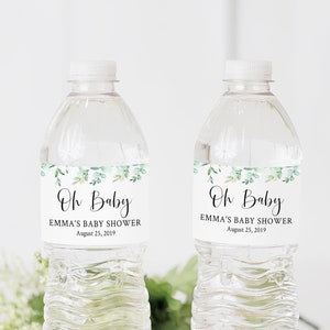 Étiquettes de bouteille d'eau personnalisées modifiables d'eucalyptus, modèle d'étiquettes de bouteille d'eau de bricolage de verdure, étiquette imprimable, téléchargement immédiat, 022-W