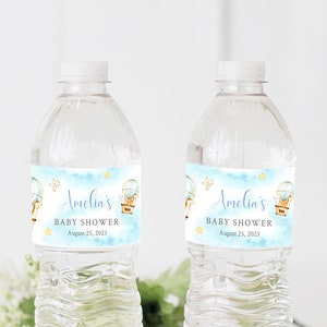 Hot Air Balloon Editable Personalised Water Bottle Labels, DIY Water Bottle Labels Template, Boy Printable label, Instant Download, 050-B