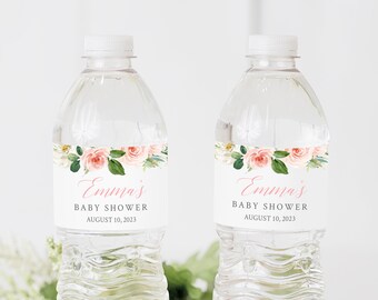 Blush Green Floral Editable Personalised Water Bottle Labels, DIY Water Bottle Labels Template, Girl Printable label, Instant Download 016-W