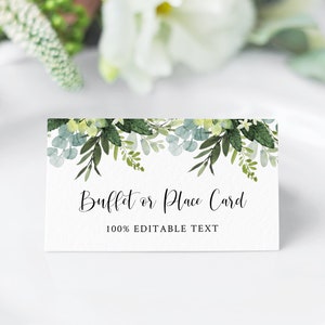 Editable Foliage Buffet Labels, Botanical Buffet Label Template, Greenery Food Tent Card, Boy Girl Baby Shower Decor, Instant Download 012-W