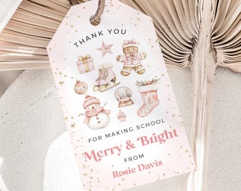 Teacher Appreciation Christmas Gift Tag Template, Printable Classroom Treat Tag, Personalized Xmas, Editable, 228-A