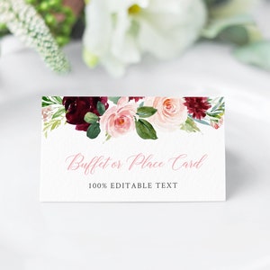 Etichette buffet modificabili floreali blush bordeaux, modello etichetta buffet verde rosa, carta tenda alimentare ragazza Baby Shower Decor Download immediato 024-W
