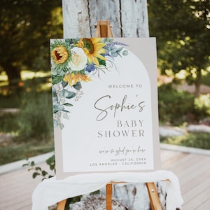 Sunflower Baby Shower Welcome Sign, Modern Arch Welcome Sign, Boho Welcome Poster, Backyard Shower Welcome Sign, Rustic Sign, Editable 051-W